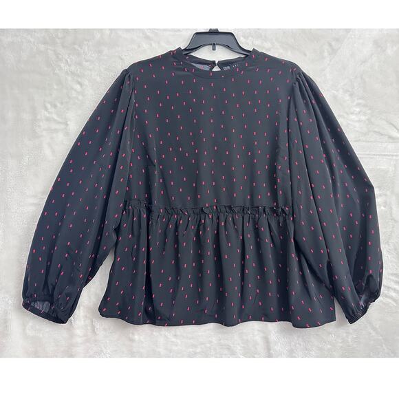 Sanctuary Black Peplum Top 2X Red Speck Print Mature Classy - Picture 1 of 10